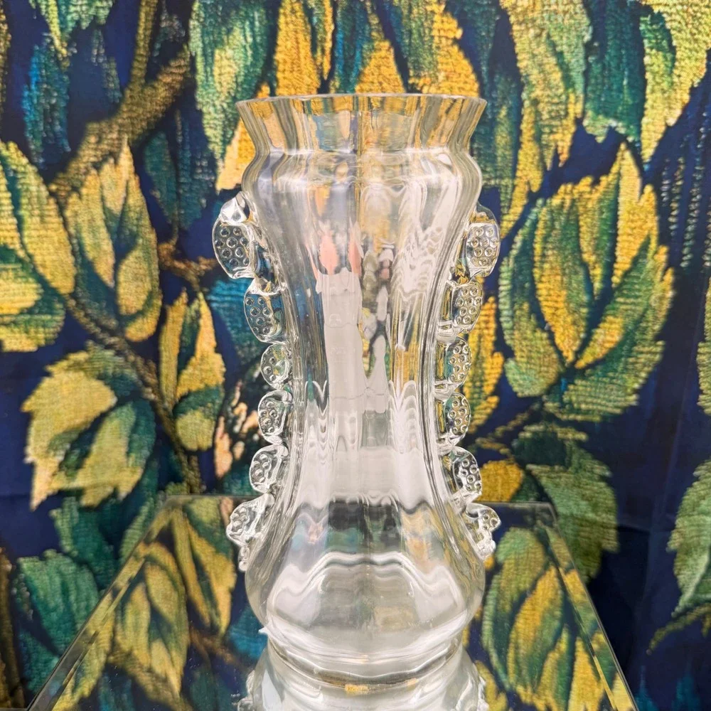 Antique Mary Gregory Style Clear Glass Vase Hand Painted Enamel Girl Rigaree‎ 8